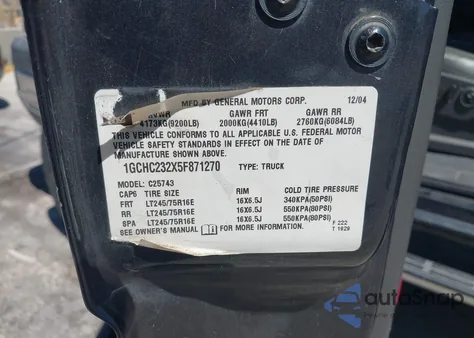 2005 Chevrolet Silverado 2500Hd Lt z USA, uszkodzony, nr VIN 1GCHC232X5F871270